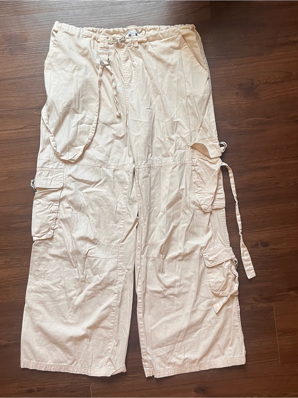 Angel Kiss Cream Women’s Cargo Pants y2k Wide Leg Multi Pocket Size L